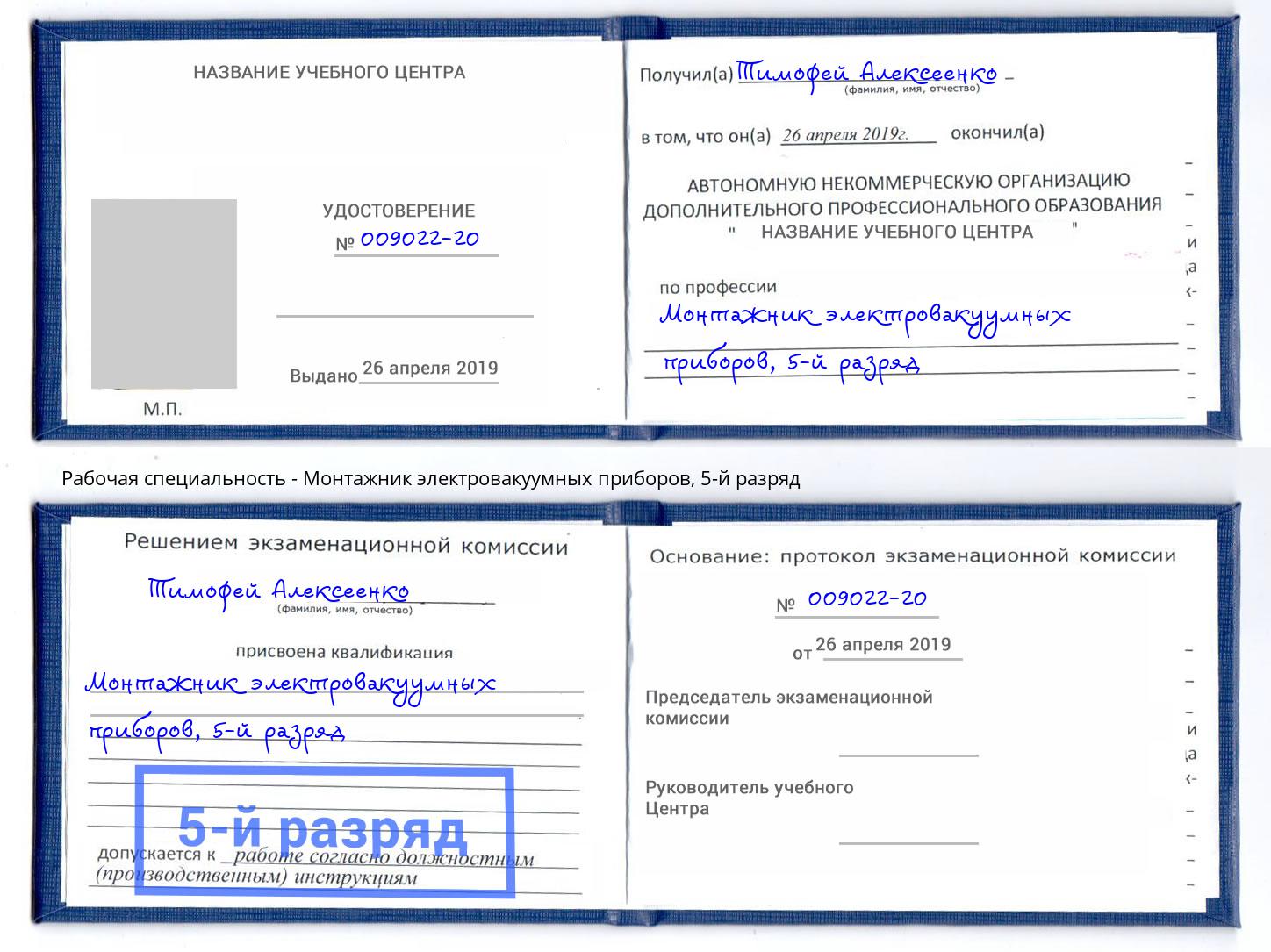 корочка 5-й разряд Монтажник электровакуумных приборов Тимашевск