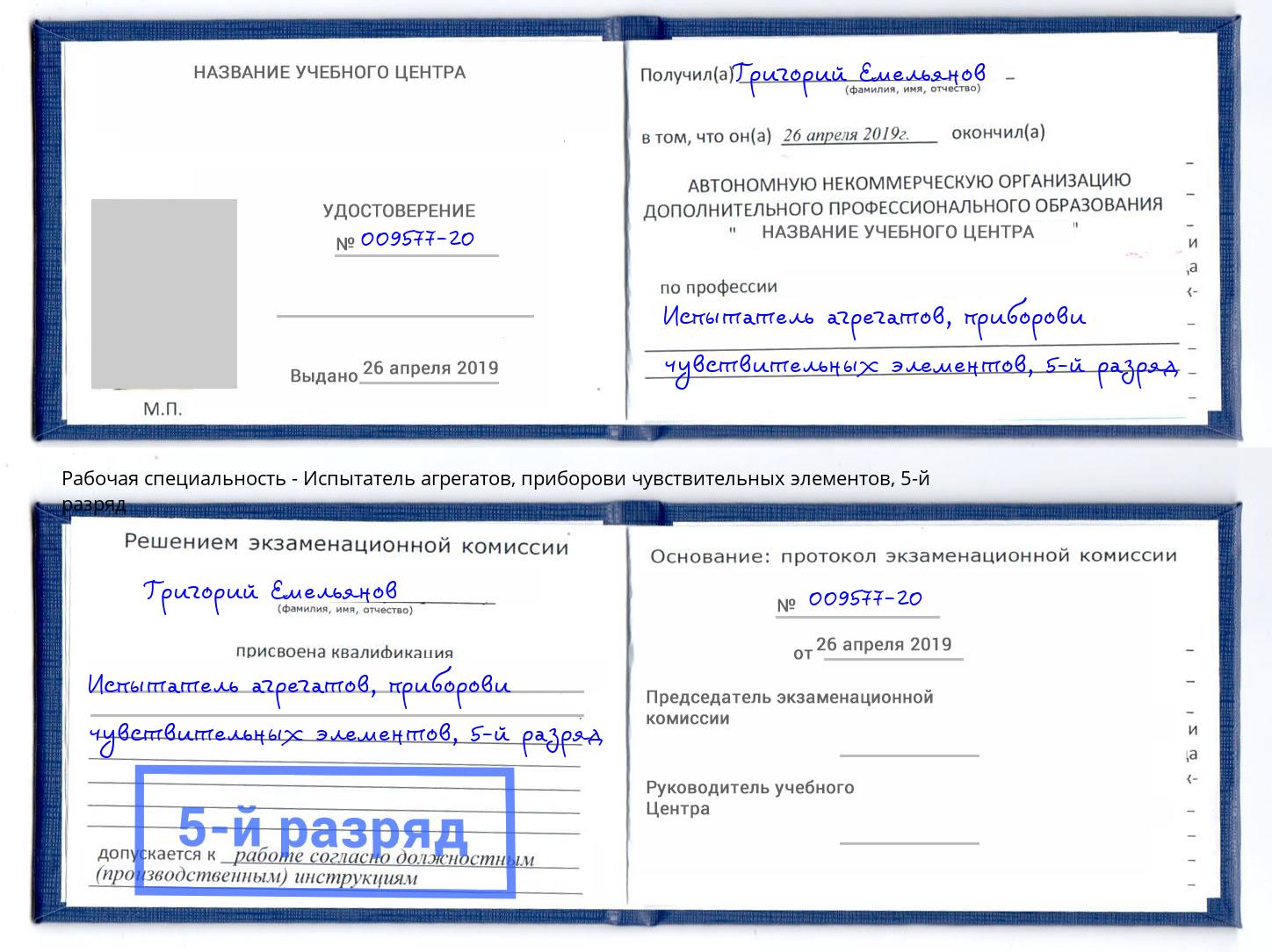 корочка 5-й разряд Испытатель агрегатов, приборови чувствительных элементов Тимашевск