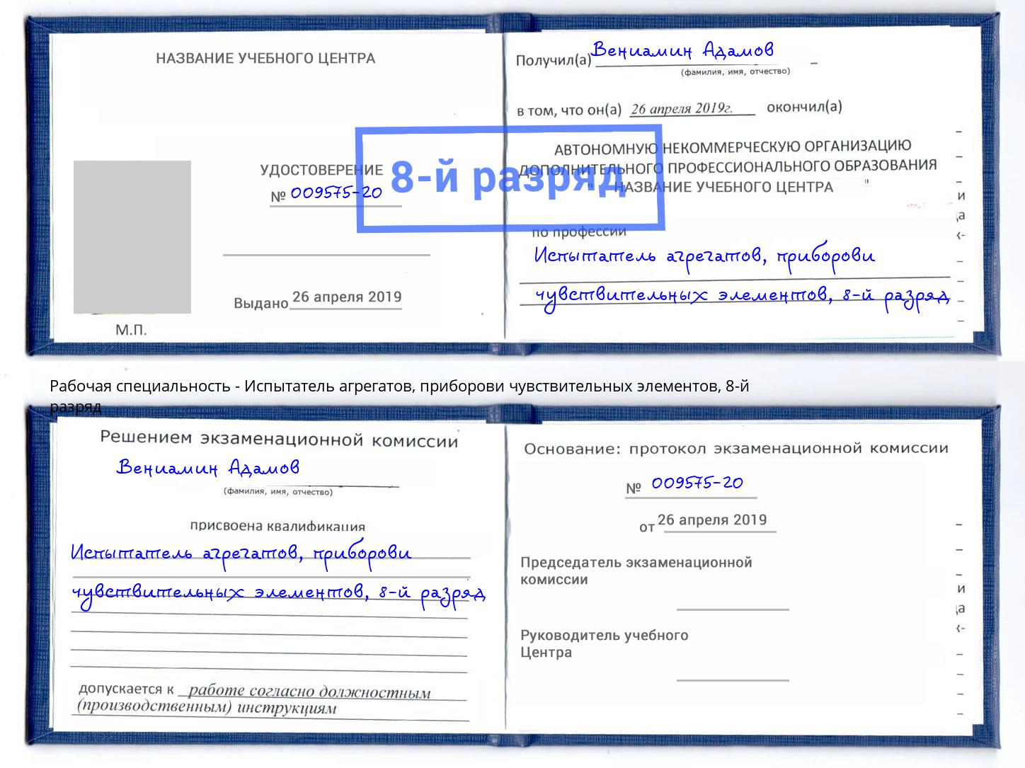 корочка 8-й разряд Испытатель агрегатов, приборови чувствительных элементов Тимашевск